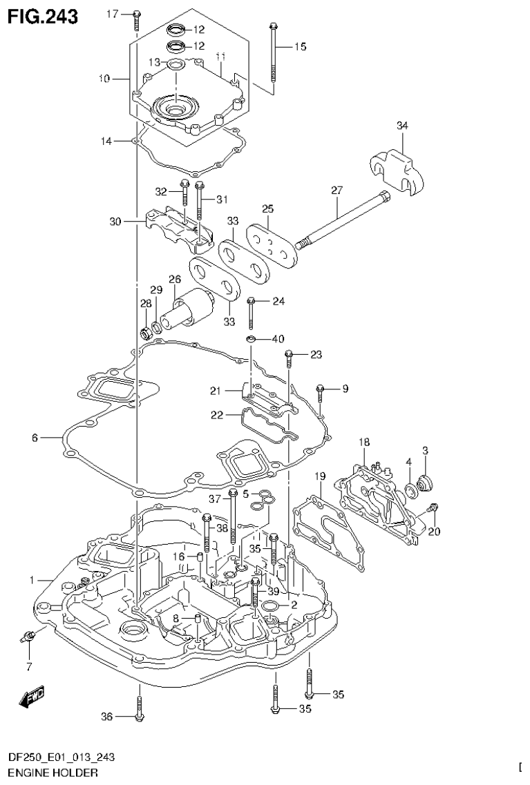 Suzuki DF200T, DF200Z, DF225T, DF225Z, DF250T, DF250Z ENGINE HOLDER (DF225Z E1) parts diagram
